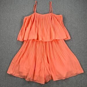 Pretty Garden Pleated Mini Romper Size Large Spaghetti Strap Coral Pink